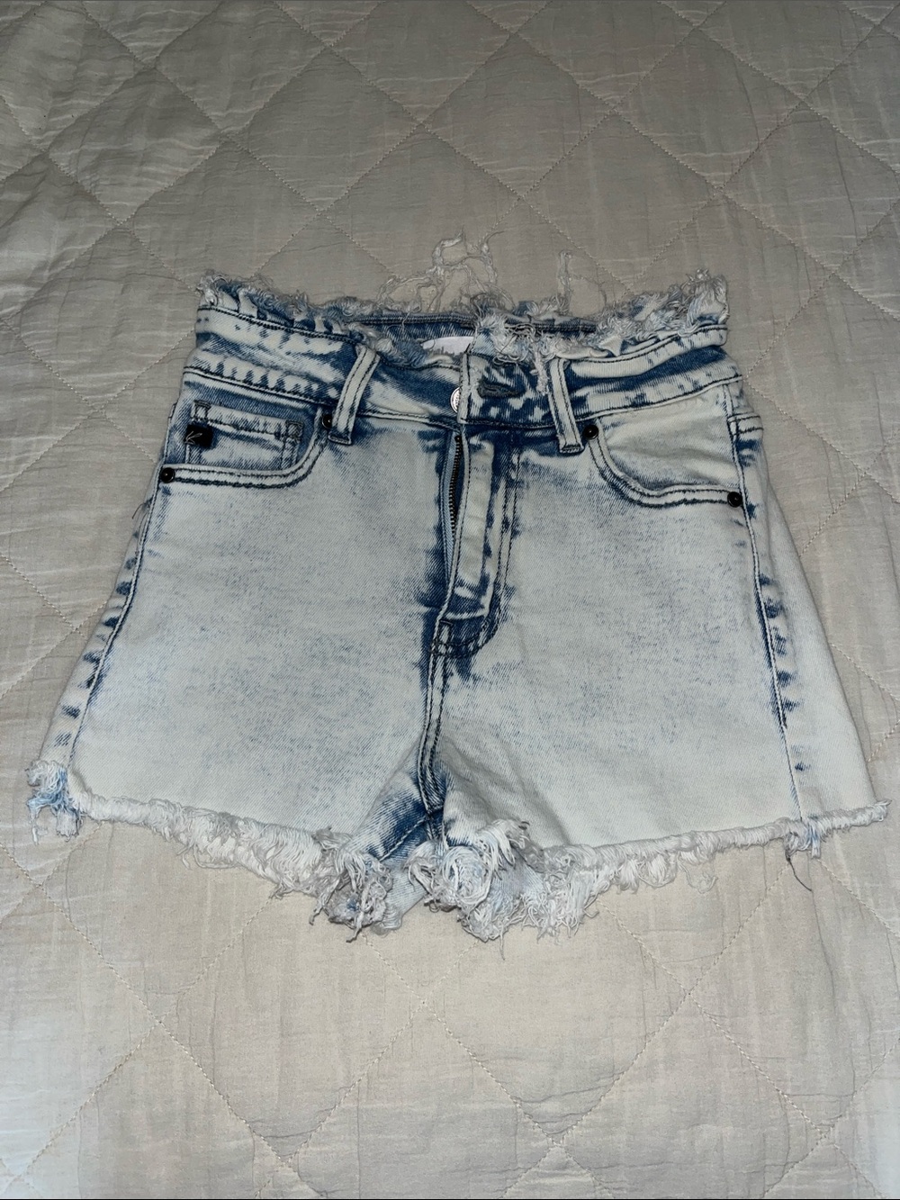 KanCan Light Acid-Wash Distressed Denim Shorts